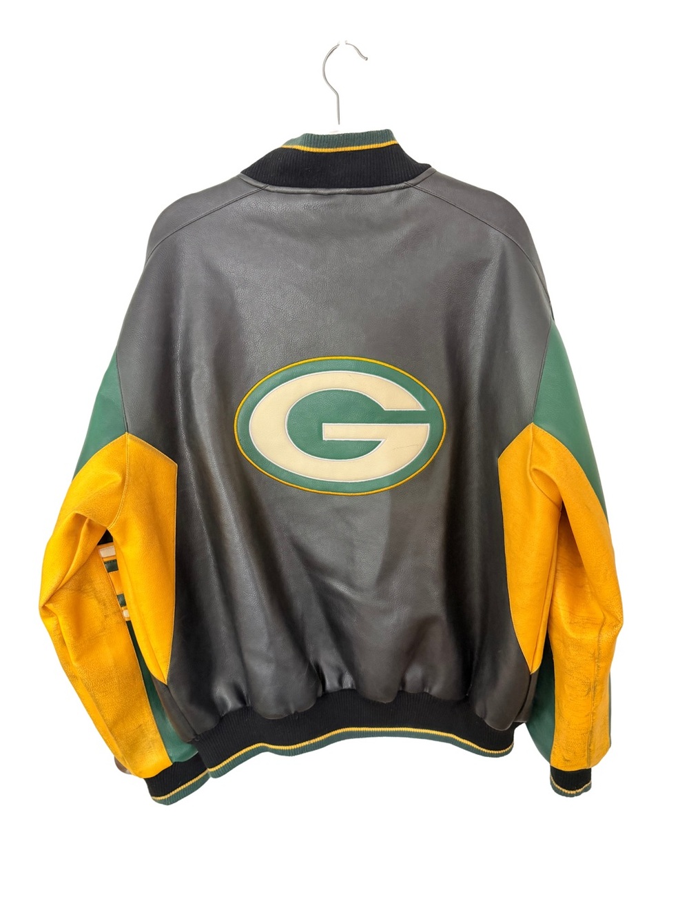 VTG NFL Green Bay Packers Faux Leather Bomber Jacket Size Large - Picture 2 of 8